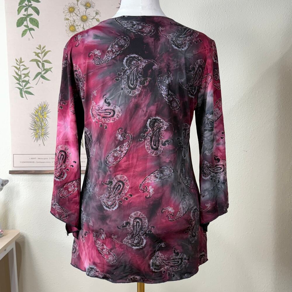 90s Y2k Paisley Glitter Flare Sleeve Top Dark Fairy Whimsigoth Witchy Vampire XL - Picture 6 of 9